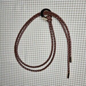 Vintage 90's Boho Flexible Braided Leather Goldtone Hardware Ring Tubular Belt